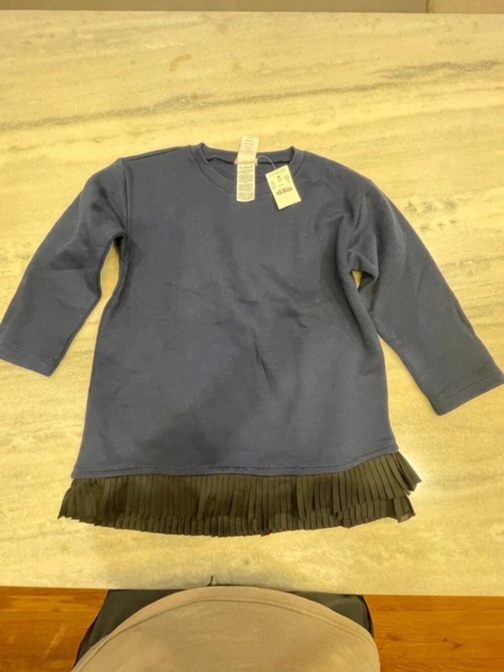 J.Crew Crewcuts Girls Navy Pleated Hem Sweatshirt 16 NWT